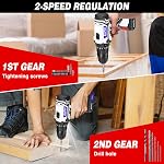 EFAN 21V Cordless Power Drill,Electric Screwdriver Drill Set, 2 Variable Speed,25+1 Torque Setting,29PCS Accessories,LED Work Light for Home and Garden DIY Project Kit(45Nm/White)