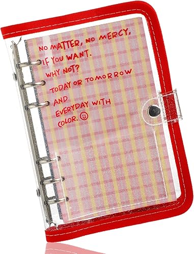 NEWEST Cuaderno A6 con purpurina transparente de 6 anillas con 80 hojas de papel de recambio de PVC, protector de hojas sueltas de PVC con botón a