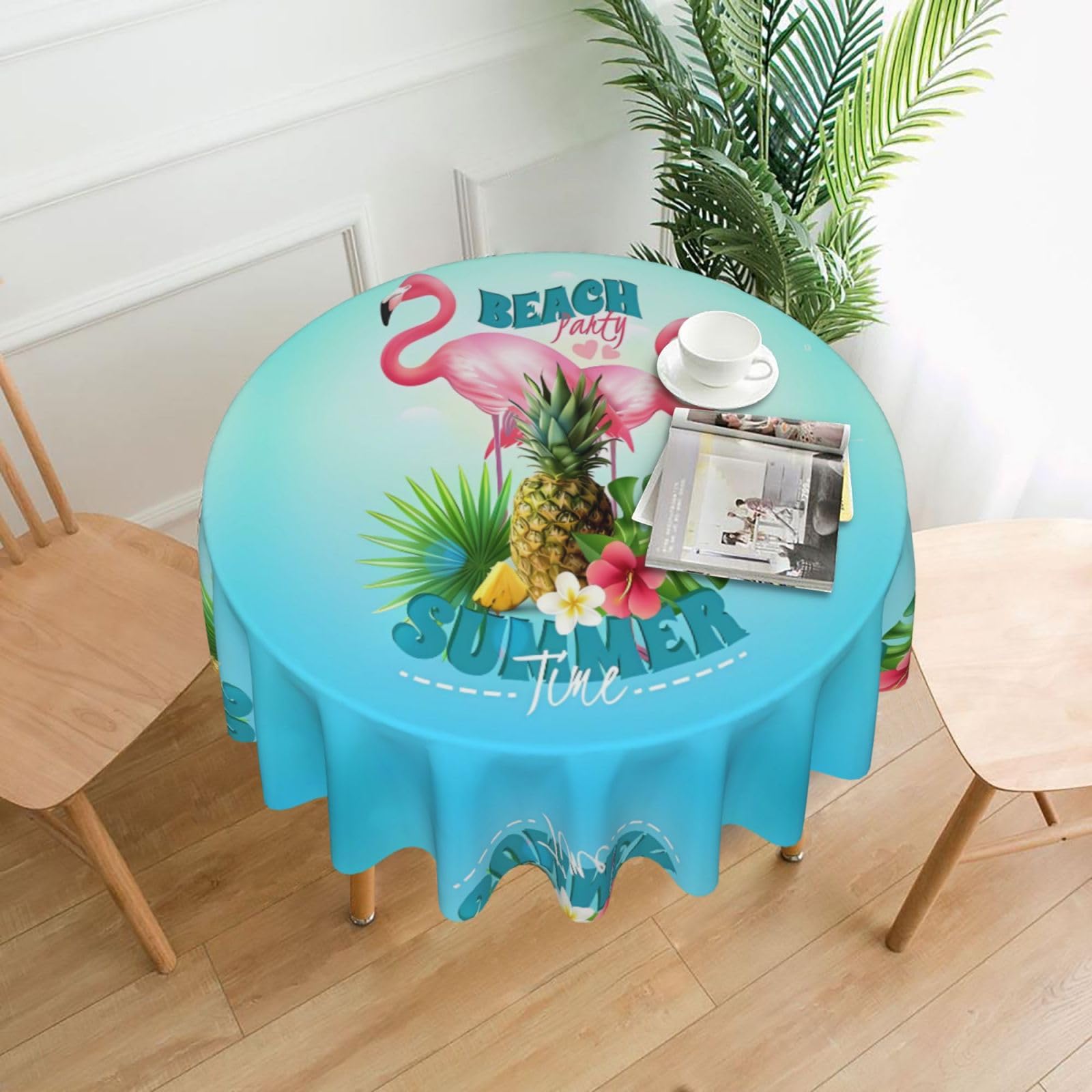 YYHWHJDE Tropical Flamingo Prints 60in Round Decorative Tablecloth – High-Grade Polyester Throw for Stylish Dining & Event Table Protection