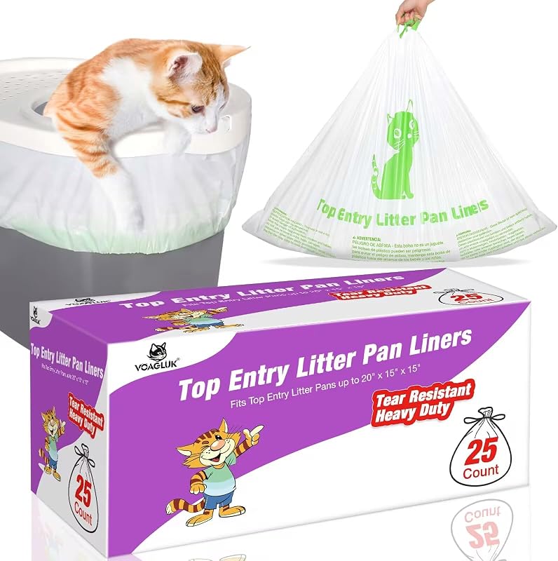 Forro para Caixa de Areia de Gatos com Cordão VoagLuk, Plástico Reforçado Transparente/Branco, 25 Unidades
