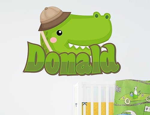 Calcomanía de pared de safari de cocodrilo con nombre personalizado, arte de pared de animales de safari para bebés, calcomanía de pared de