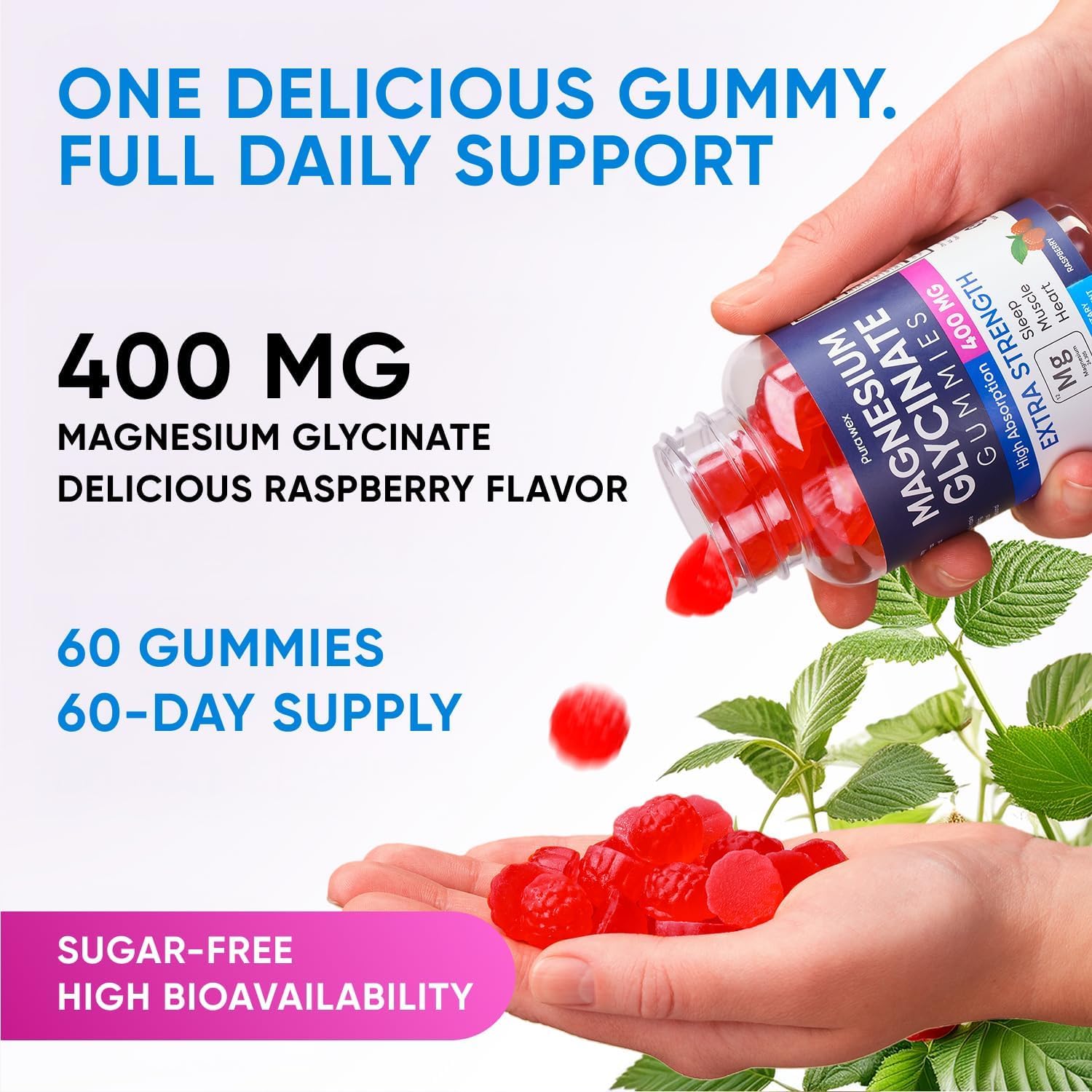 Magnesium Glycinate Gummies 400mg Extra Strength, 2-Pack (120 Count) - High Absorption Supplement, Muscle Support & Relaxation for Adults, Kids, Women & Men, Sugar-Free, Vegan, 4-Month Supply