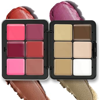 Cream Blush 12 Colours Rouge Mousse Blush Palette for Eyes Lips Cheeks Face Blush Long Wearing Smudge Proof