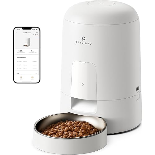 PETLIBRO Automatic Cat Feeder, Wi-Fi Rechargeable Cats Food Dispenser Battery-Operated with 30-Day Life, AIR 2.4G Wi-Fi Timed Pet Feeder for Cats & Dogs, 2L Auto Cats Feeder, White