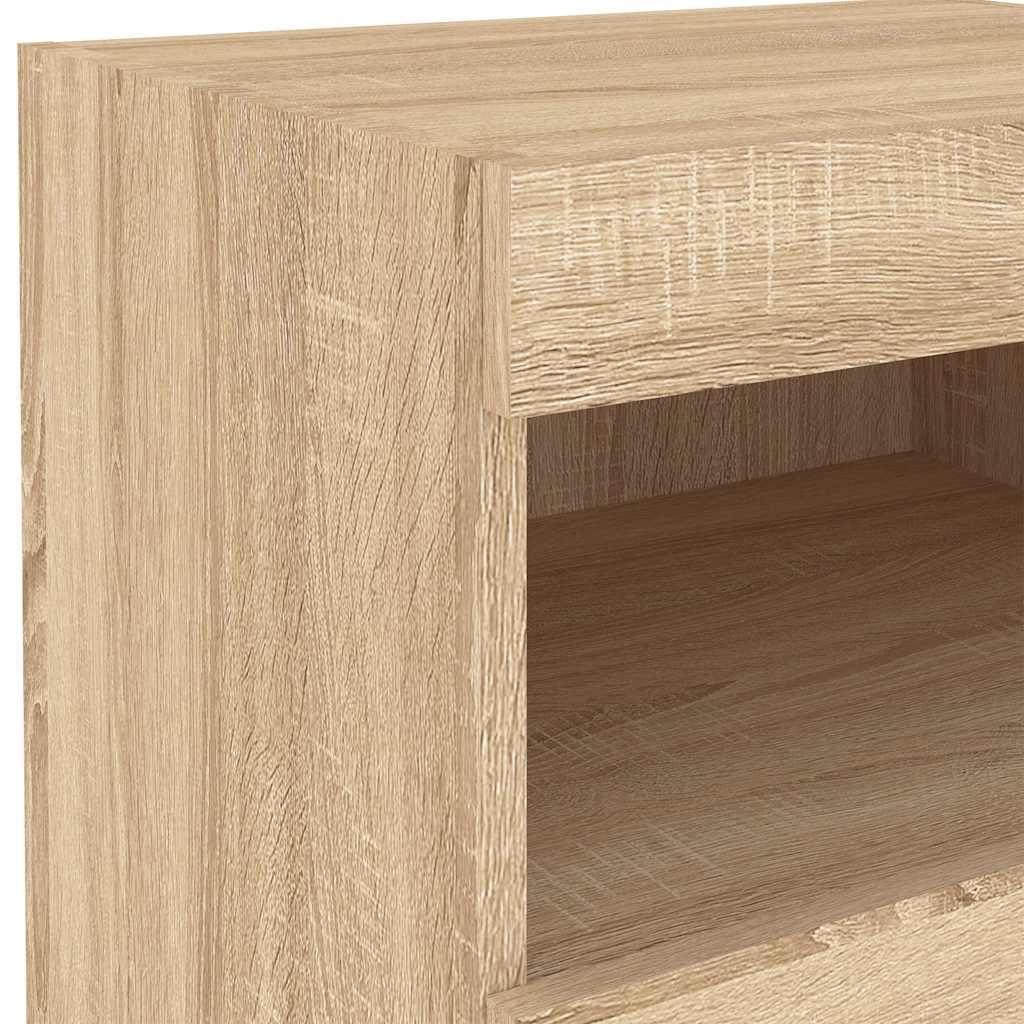 vidaXL Table de Chevet avec Lumières LED, Armoire de Lit avec Rangement, Table de Nuit, Armoire de Nuit, Moderne, Chêne Sonoma Bois d'Ingénierie