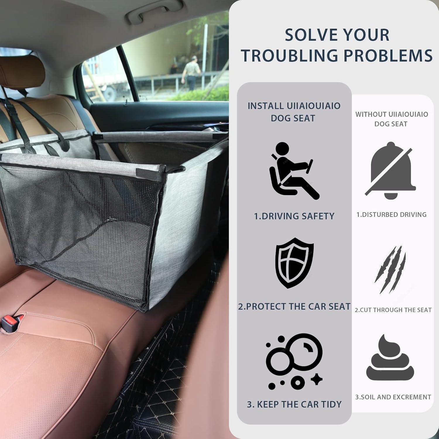 UIIAIOUIAIO Dog Car Seat for Small Medium Large Dogs, Half Seat Dog Hammock with Waterproof Pad, Safety Belt, Pet Car Seat for Cars Trucks SUV, Car Seat for Dog Puppy Cat, Dog Car Accessories (Gray) : Pet Supplies
