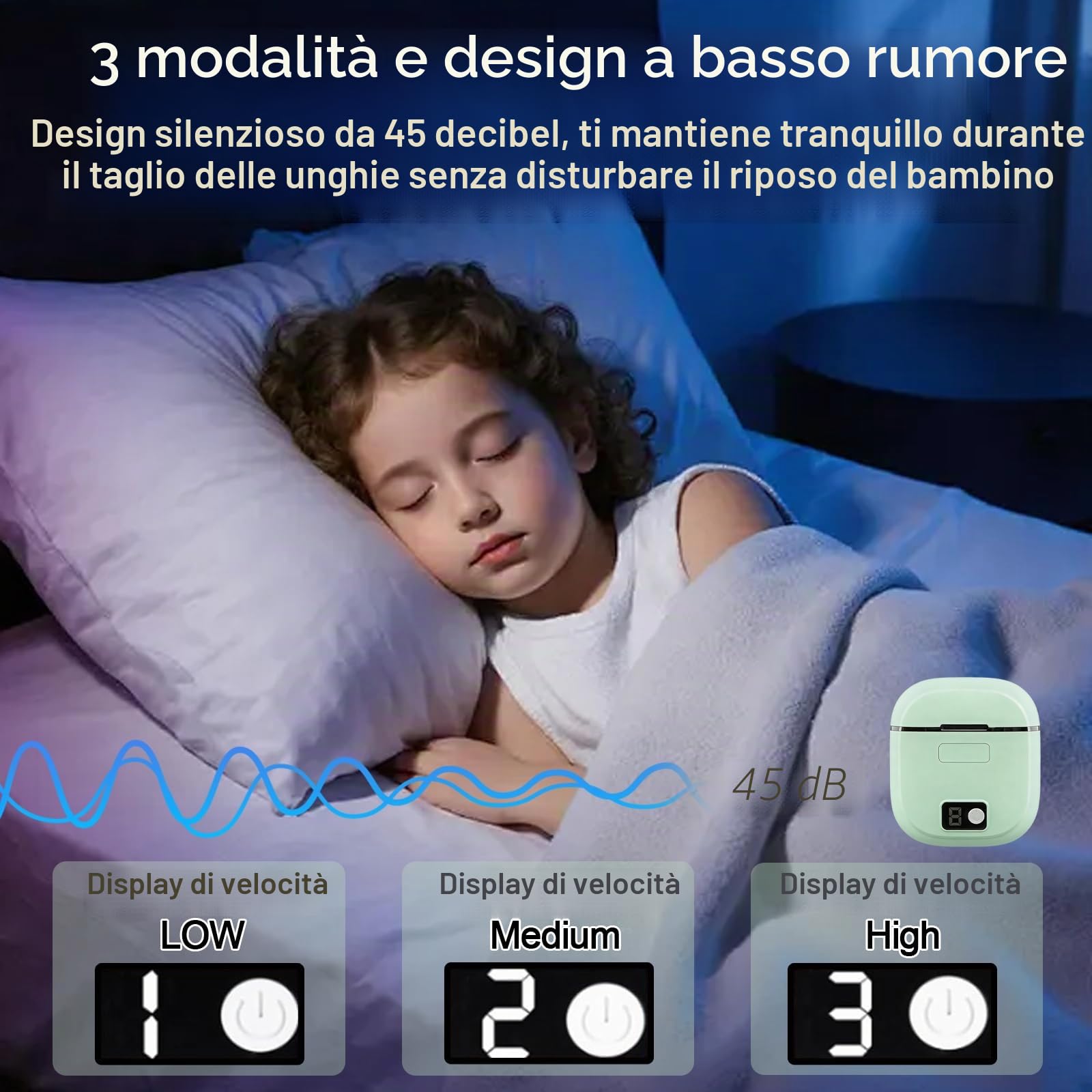 Tagliaunghie Elettrico, 3 in 1 Taglia Unghie Automatico, Ricaricabile Tramite USB con Luce LED, con Cavo di Ricarica e Spazzolino per la Pulizia, Adatto a Bambini e Adulti (Verde)