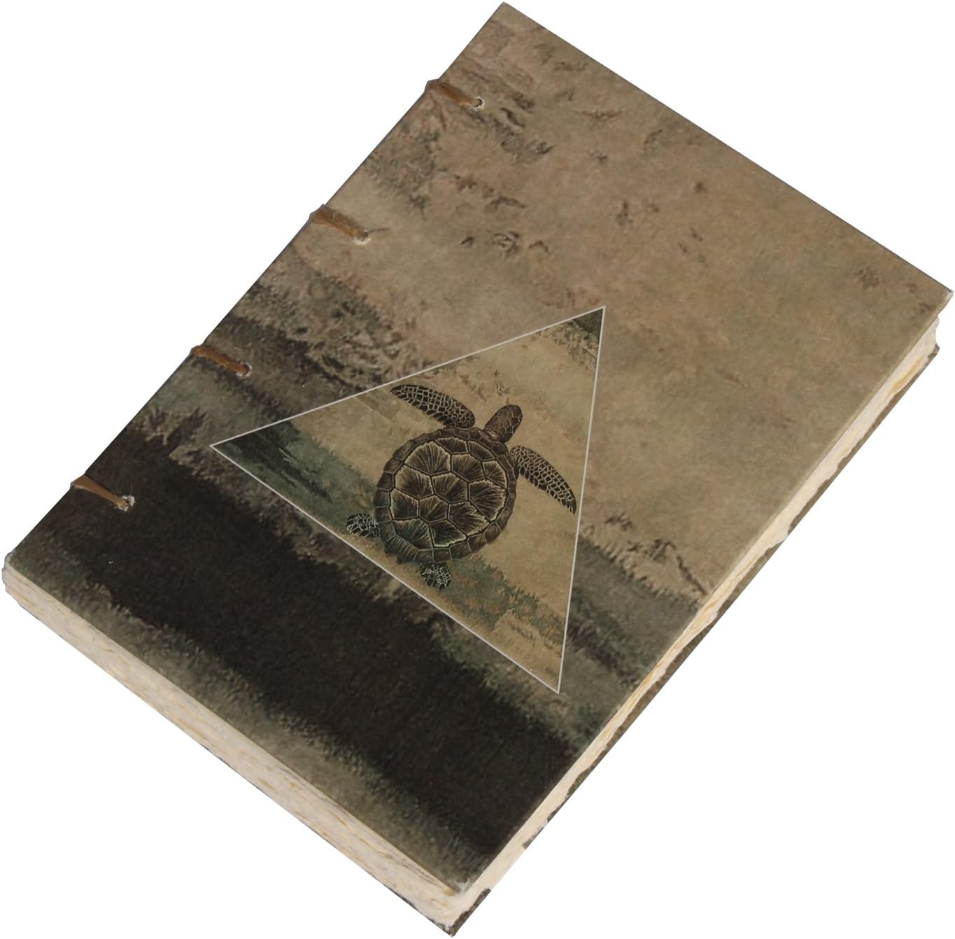 Handmade Journal Travelogue Diary, Turtle Illustration, Acid-Free Handmade Paper, Flat Open, Hard Bound, Swiss Binding
