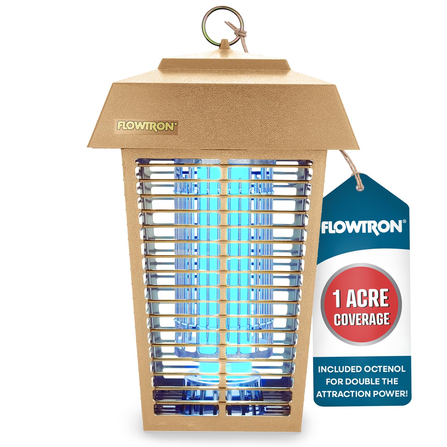 Flowtron Electric Bug Zapper, 1 Acre Outdoor, 40W UV, 5600V Zap, Tan