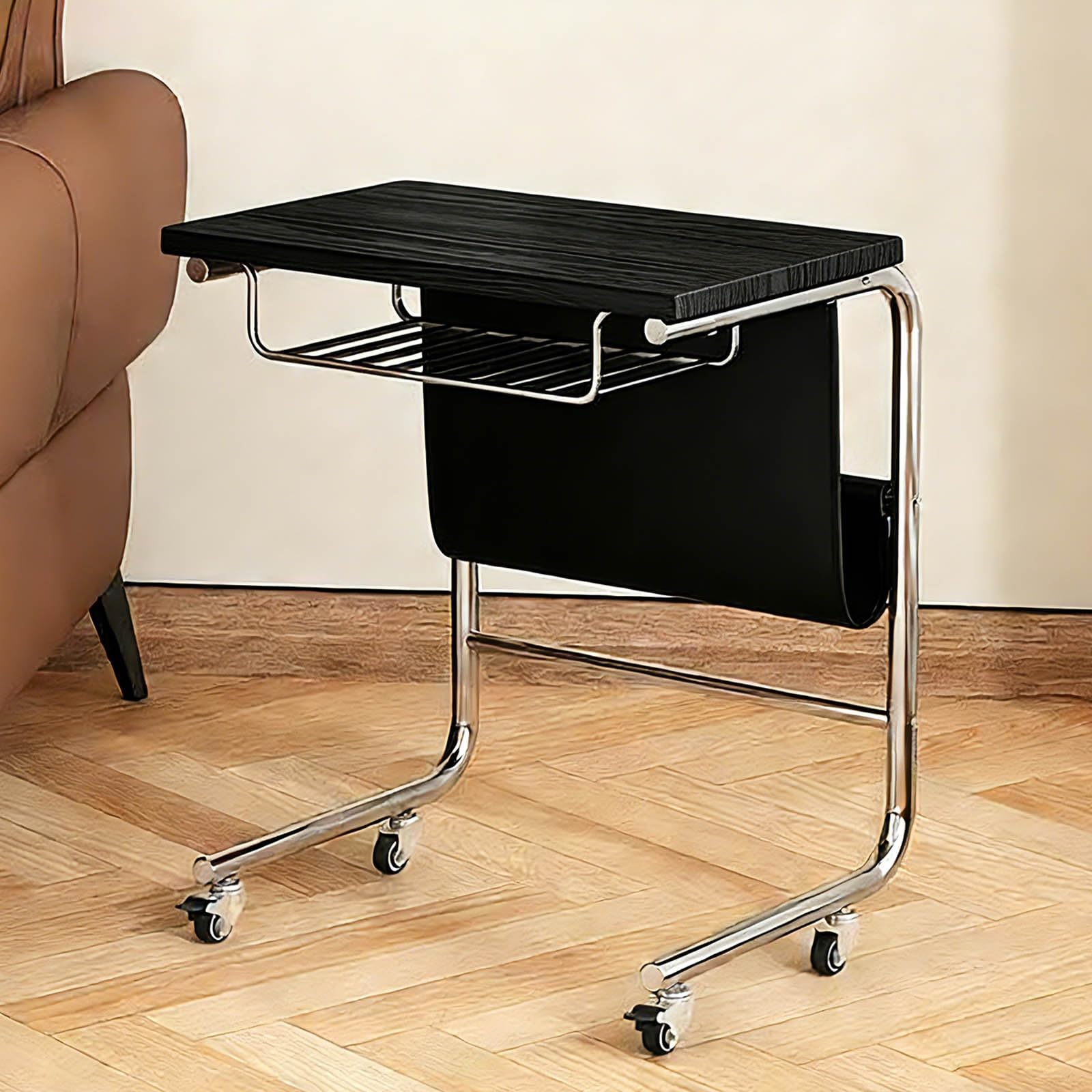 Table basse multifonctionnelle en C rotative avec roulettes