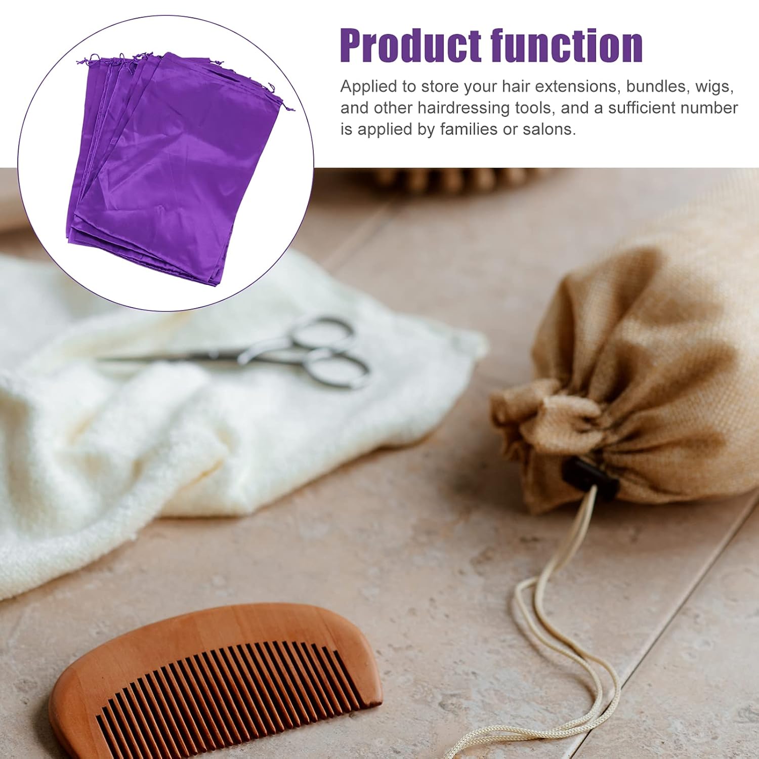 VICASKY 10pcs Satin Drawstring Wig Bags Easy Open Close Storage Pouches for Wigs Combs Hairdryers and Toiletries Travel-friendly Organizers