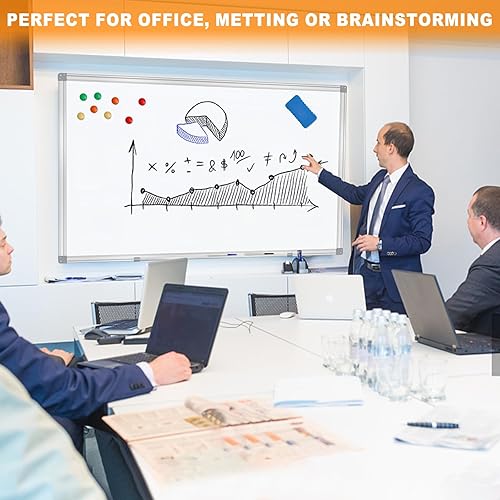 Miniatura 3 de H-Qprobd Pizarra de borrado en seco para pared de 60 x 40 pulgadas, pizarra blanca magnética de aluminio con bandeja larga para bolígrafos, pizarra