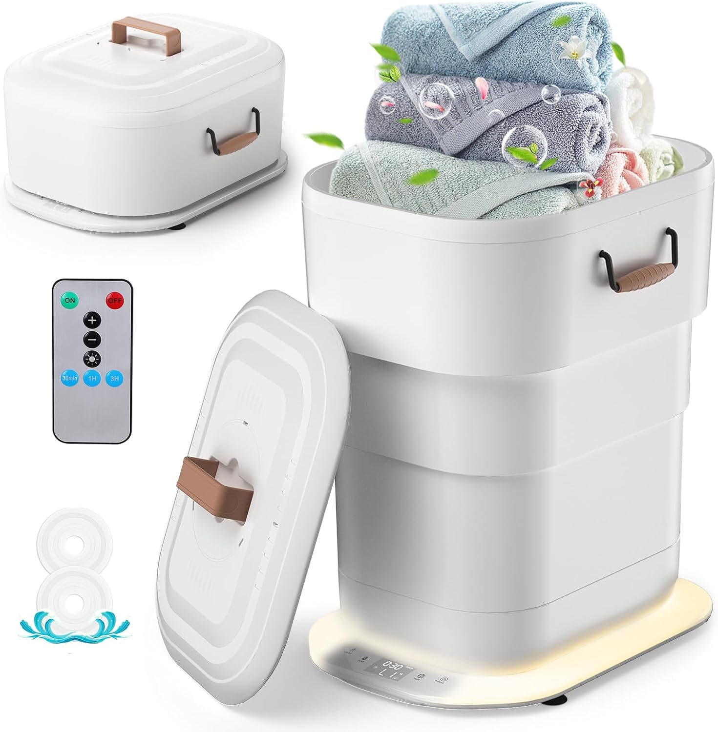 MFTEK 27L Towel Warmer for Bathroom, Foldable Heated Towel Warmers Bucket, Spa-Like Towel Heater with Timer, Auto Shut Off, Ambient Light, Fits Large Towels, Blankets, Bathrobes, Great Gift Idea