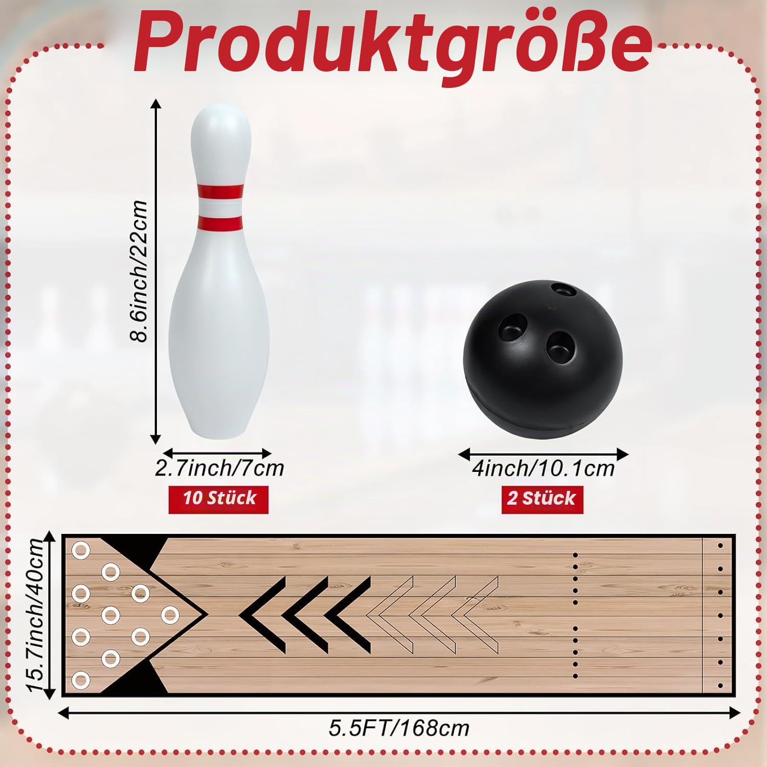 Mini Bowling Set, Indoor Outdoor Home Bowling Set, Bowlingbahn Set mit Lane, Bowling Pins & Ball Set, Full Bowlingbahn Set für Familie Freunde