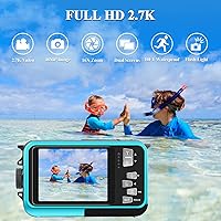 Vista 2 de Cámara digital resistente al agua Cámara acuática Full HD 2.7K 48 MP Grabadora de video Selfie doble pantalla 16X zoom digital Linterna cámara