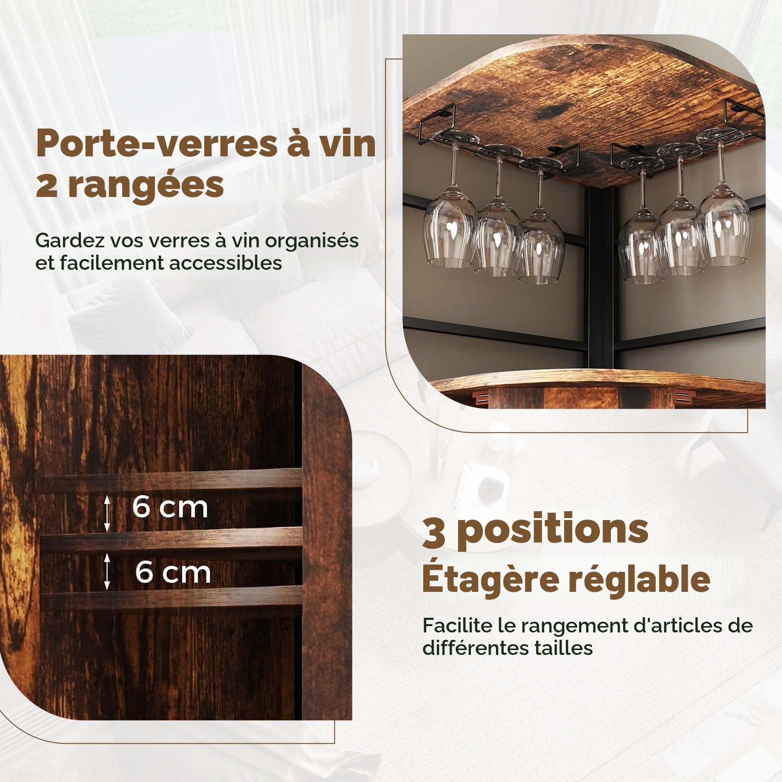 GIANTEX Armoire à Vin Angle avec Etagère Réglable, Armoire de Bar avec Portes en Treillis Métallique, Buffet Cuisine Angle, Kit Anti-Basculement, Industriel, 47,5 x 47,5 x 130 CM
