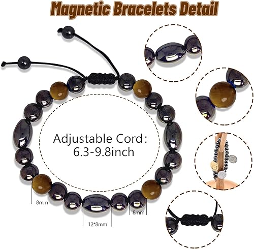 Miniatura 2 de Hion Paquete de 2 tobilleras de terapia magnética más 1 paquete de pulseras magnéticas para mujereshombres, alivio de la ansiedad, fortalece la