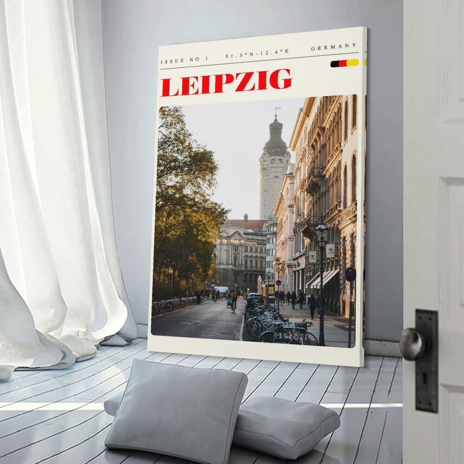 Junmoney Leipzig Germany Travel Art Hanging Wall Art, 20x30inch(50x75cm), for Entryway, Lounge Links Or Small Walls, Home Artwork for First Impressions