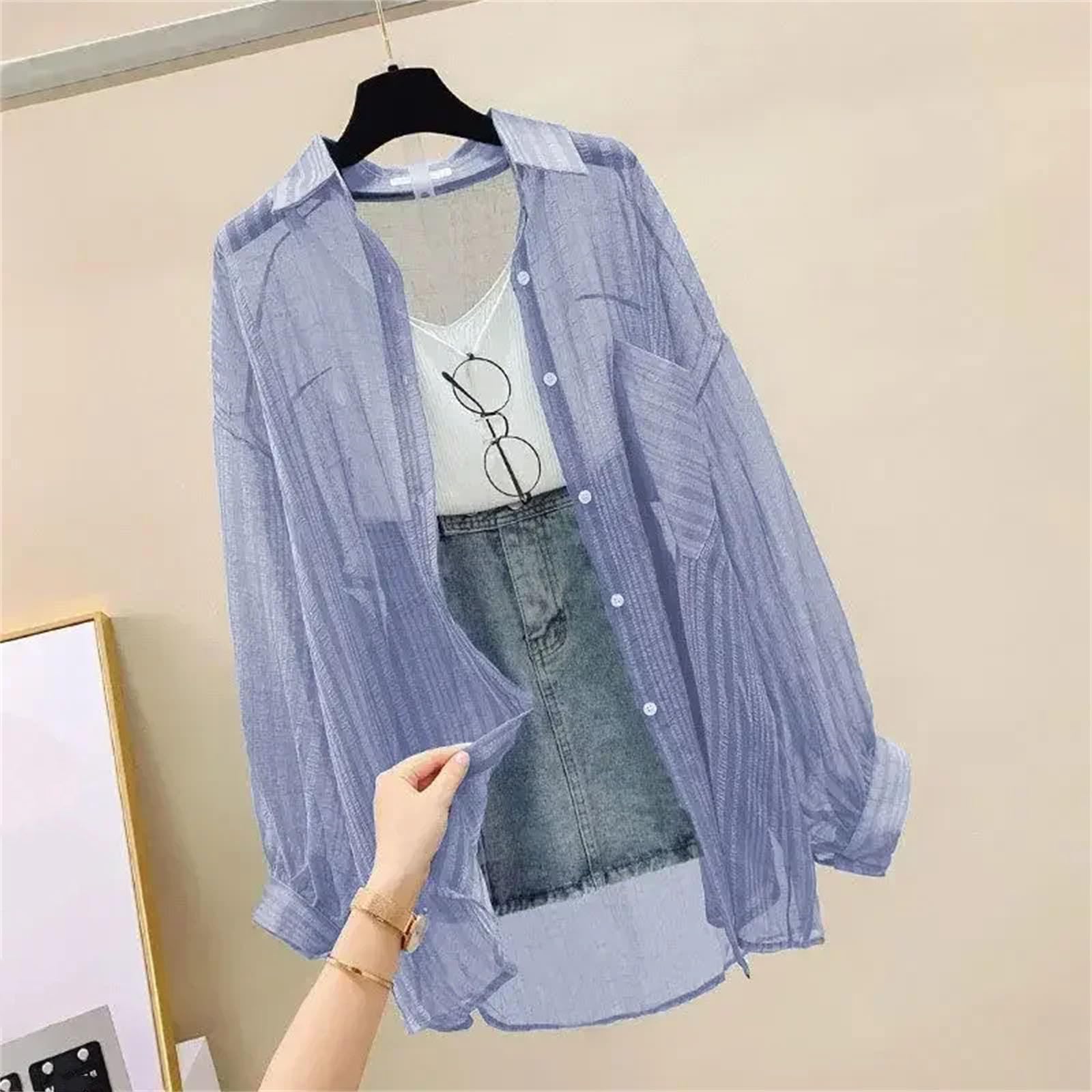Blusas finas de verano para mujer, elegante, casual, holgada, de manga larga, para la oficina y el trabajo