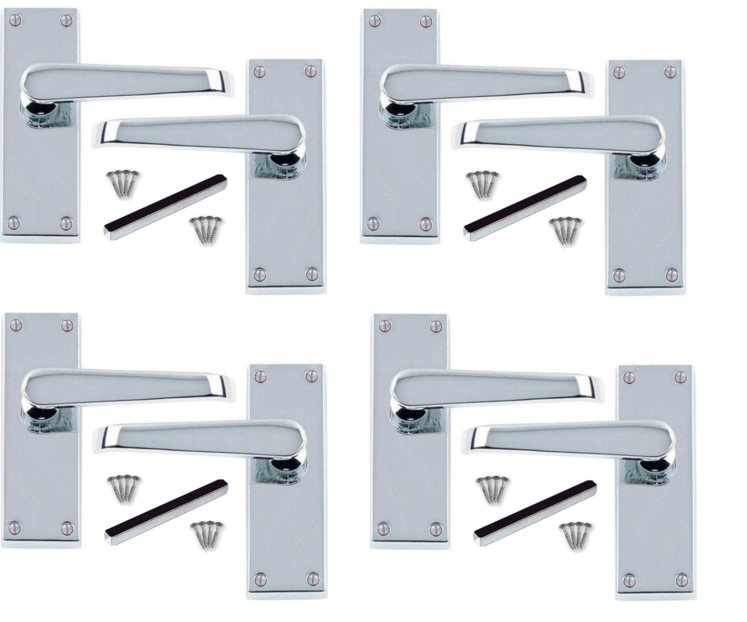 Golden Grace Victorian Straight Handle Lever Latch Door Handles in Premium Polished Chrome Finish, 4 Pairs - 120mm