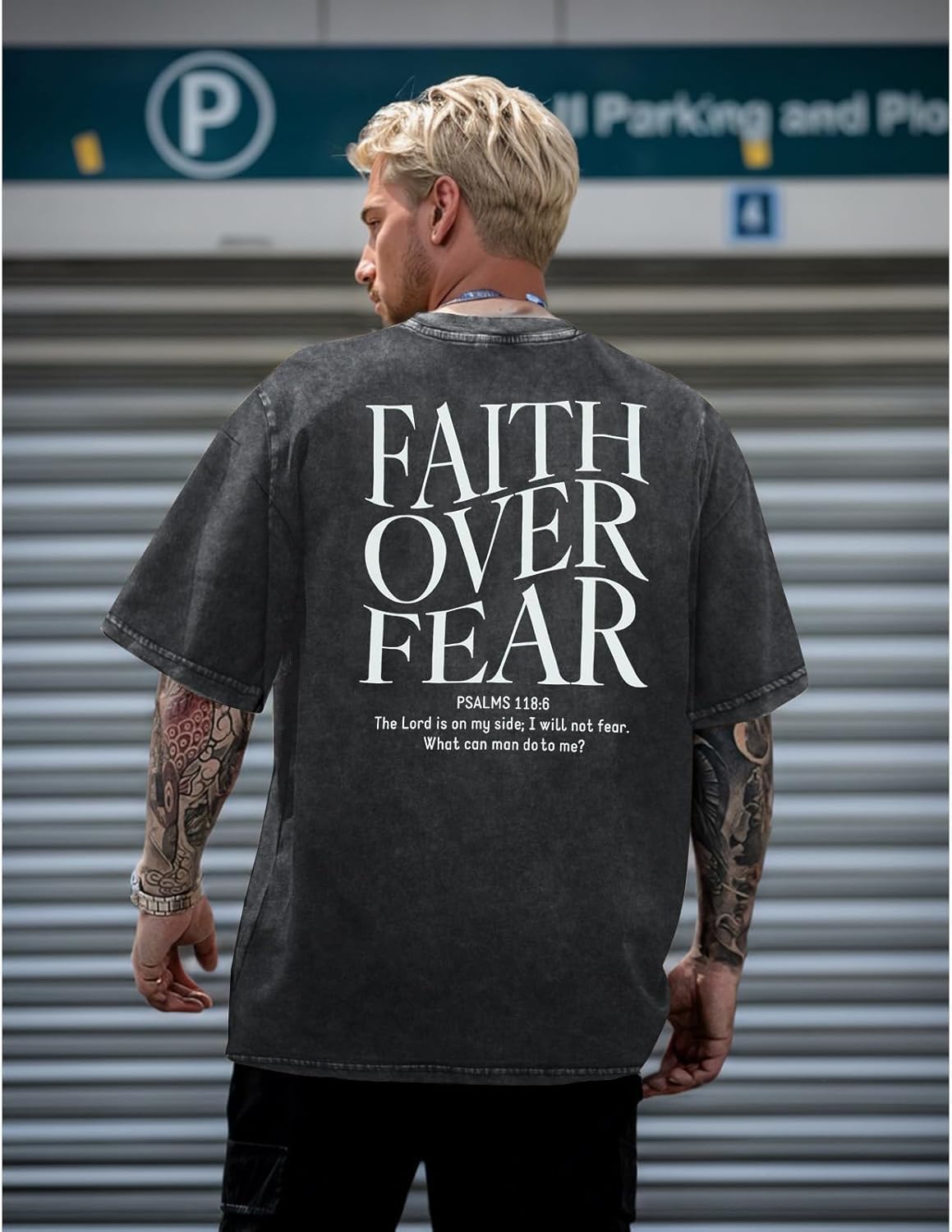 BANGELY Faith Over Fear Shirt Men Graphic Shirts Oversized Workout Gym Jesus Christian Religious Tees Short Sleeve Tops - Image 2