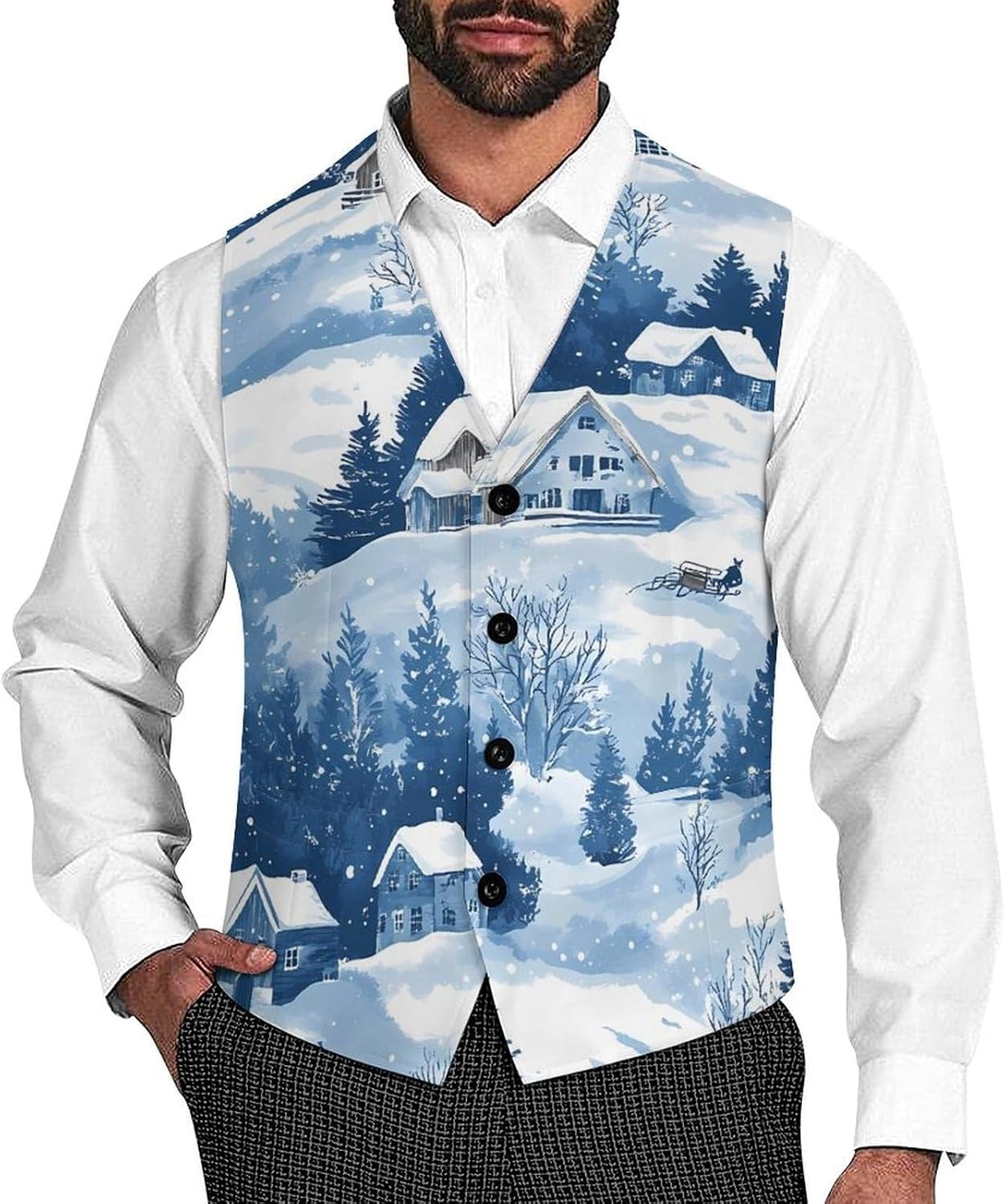 Ski Skiing Snowy Mountains Men's Suit Vests Waistcoat V-neck Formal Dress Tuxedo for Business