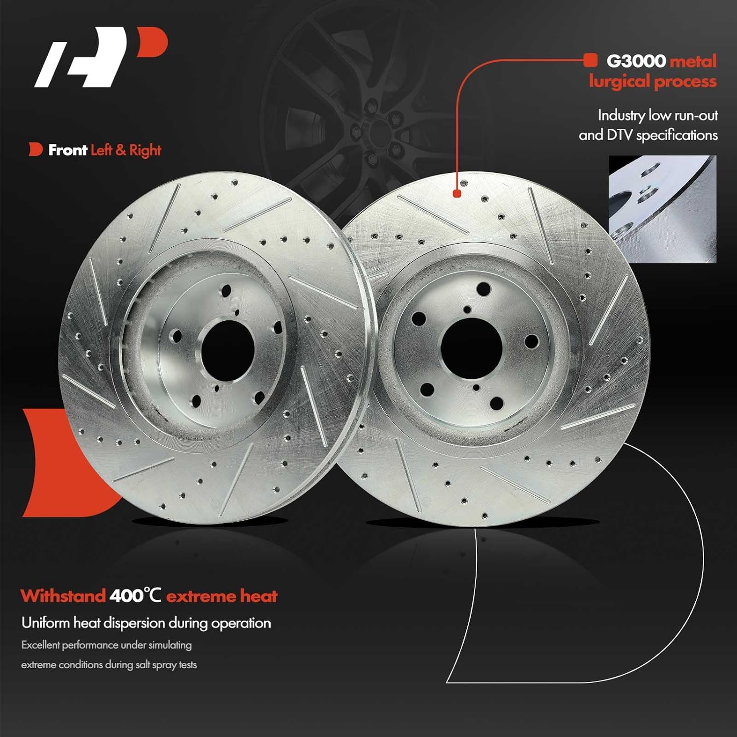 A-Premium Front and Rear Drilled and Slotted Disc Brake Rotors + Ceramic Pads Kit Compatible with Select Subaru Models - Impreza 2008-2014, WRX STI 2013-2017, 12-PC Set