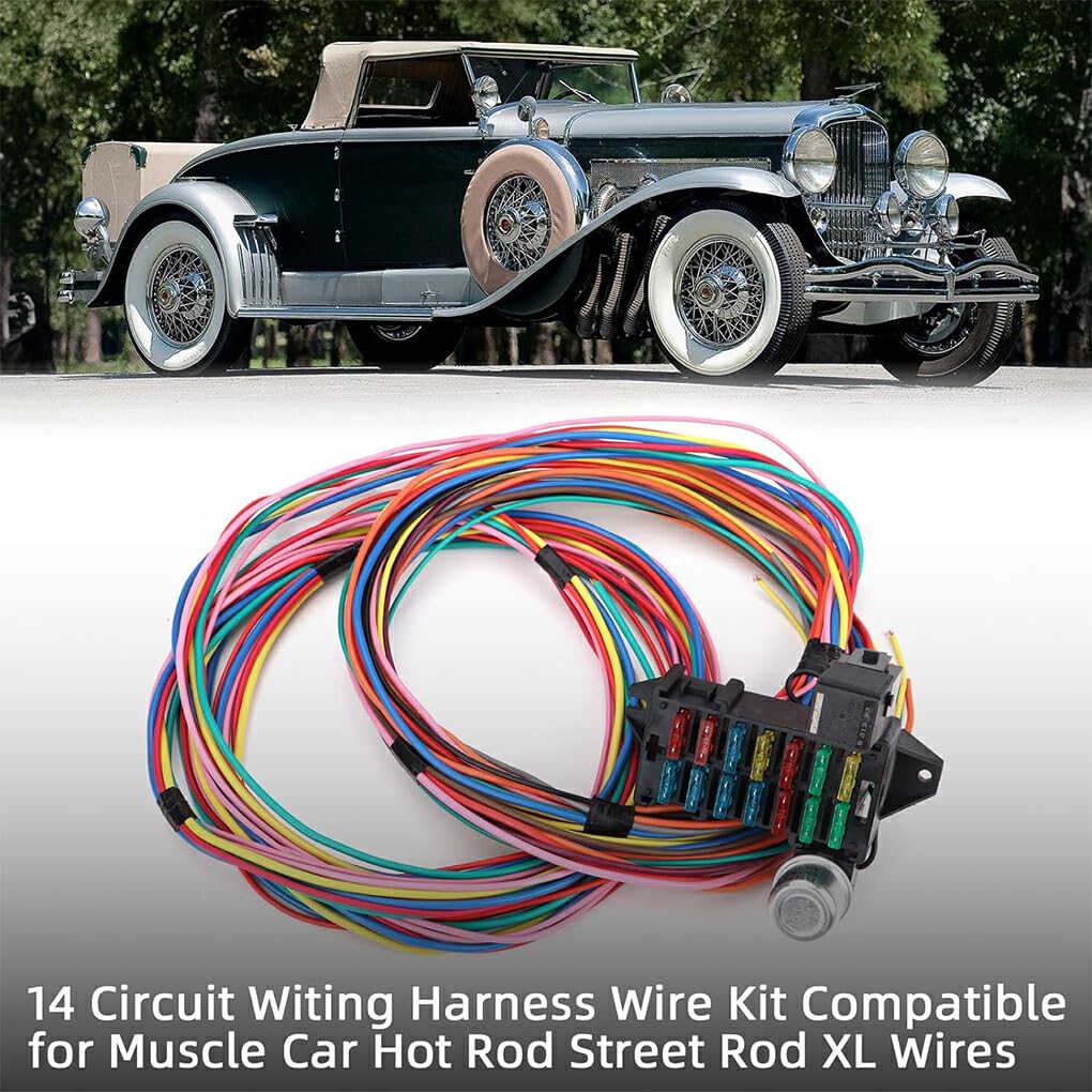 VUIUYOIES Arnés de cableado universal de 14 circuitos Arnés de cableado del automóvil Arnés de cableado de circuito Fusible Kit de arnés de cableado de fusible de 12 V Durable