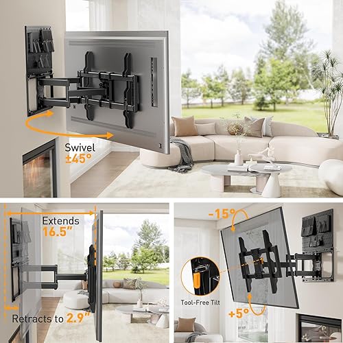 Miniatura 5 de PERLEGEAR Soporte de TV de movimiento completo con tablero de clavijas de metal para la mayoría de televisores planos o curvos de 42 a 84 pulgadas