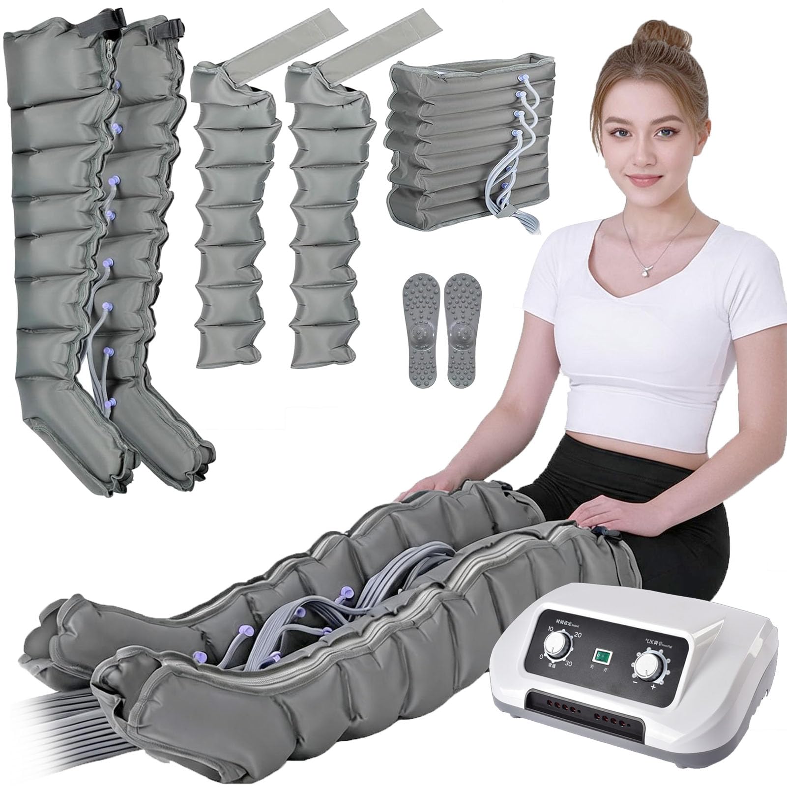 8 Cámaras Botas Presoterapia para Casa, Maquina De Presoterapia Piernas Y Abdomen Brazo Profesional, Masajeador Piernas Drenaje Linfático Compresion De Aire, 30-240 mmHg