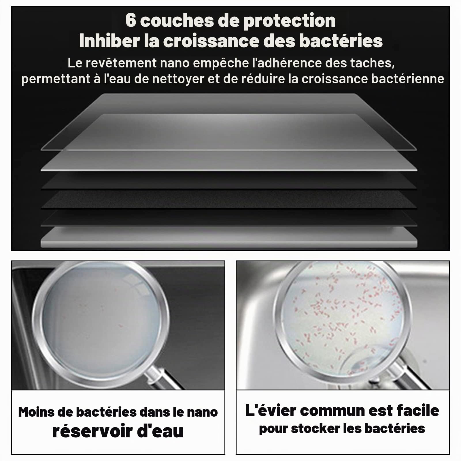 Évier Cuisine Noir en Acier Inoxydable 60 * 45CM, Évier Simple avec Robinet Extensible, Distributeur de Savon et Panier égouttoir avec Robinet Rétractable Panier Distributeur de Savon
