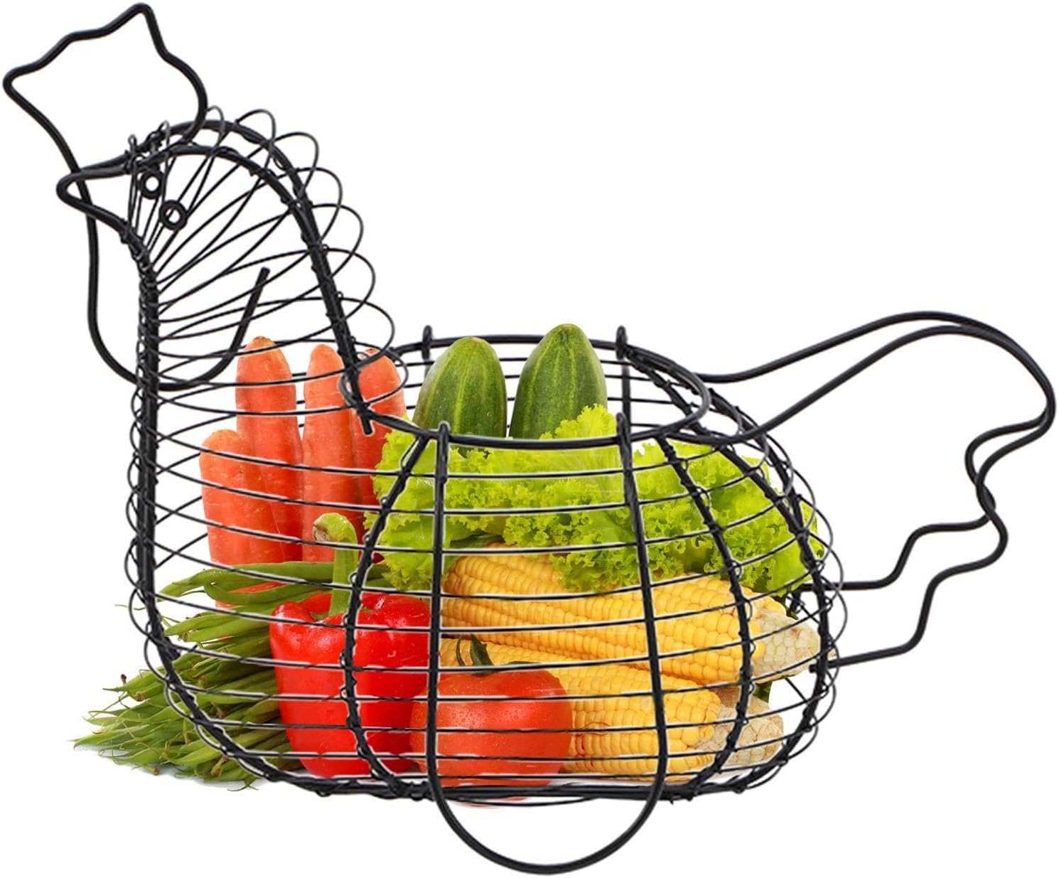 Chicken Egg Basket – Wire Holder, Food Storage | Chicken Shaped Organizer, Multifunctional Kitchen Container for Collecting Eggs, Farmhouse Decor, Countertop Display, Dining Table Accessories