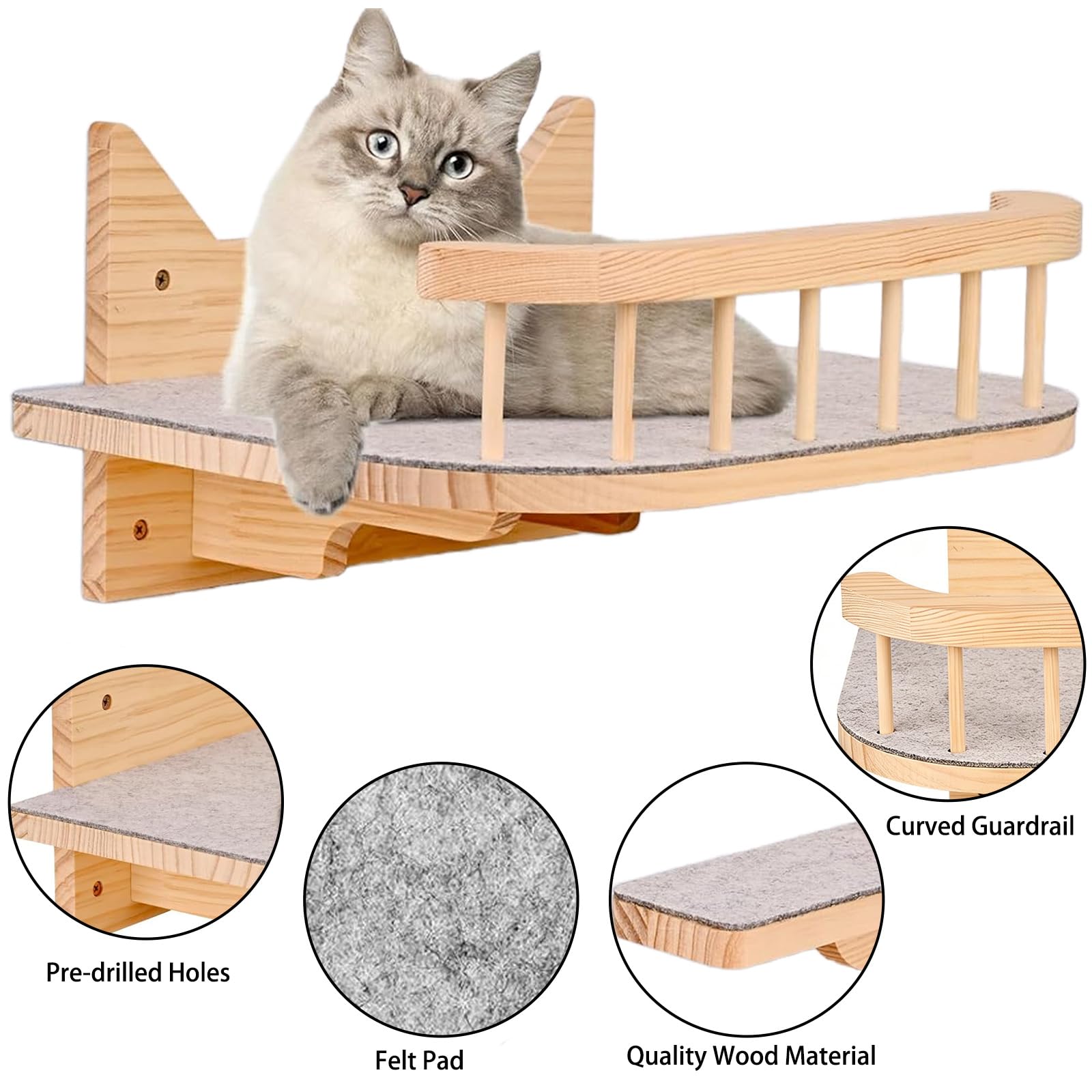 Mensole da Parete per Gatti Con 3 Gradini, Percorso Gatti Muro Arrampicata, Scalini Percorsi per Gatto Scala Scaletta da Parete in Legno Interno per Dormire, Giocare, Saltare e Riposare