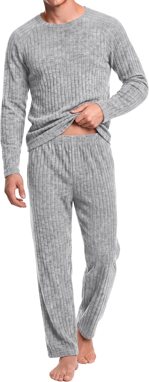 Locoowai 2 Piece Mens Long Sleeve Pajama Set Lounge Sleepwear