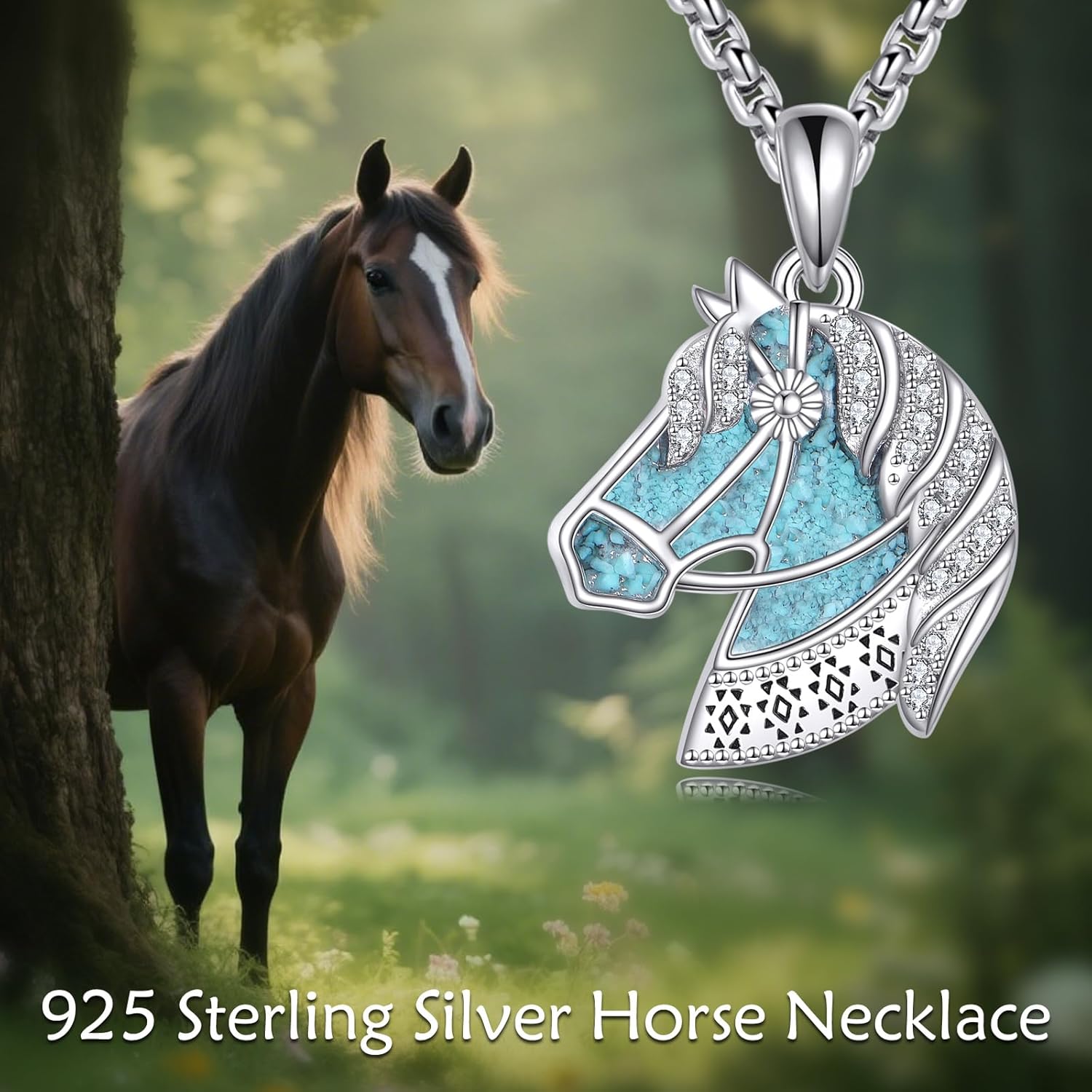 Horse Necklace Sterling Silver Horse Pendant Aztec Turquoise Necklace Horses Jewerly Gifts for Women - Image 6