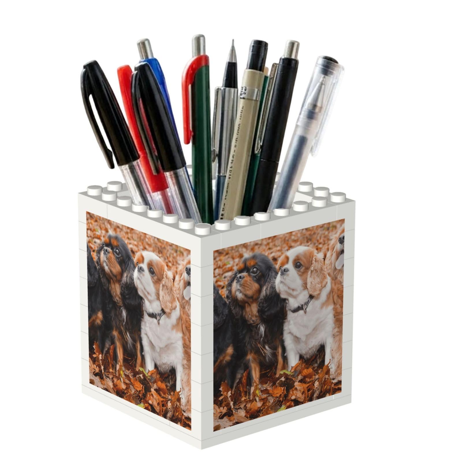Poadnly Cavalier King Charles Spaniel Autumn Puppies, Pen Pot Pencil Holder for Office Home School, Compact Desk Organiser for Office Stationery