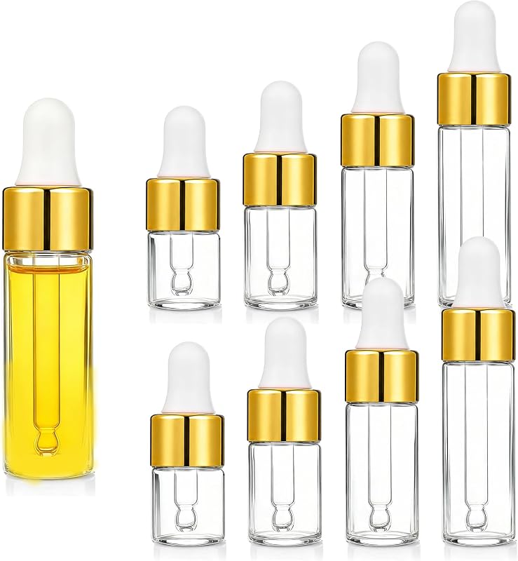 Frascos de vidro com conta-gotas Zyghjort dourados, 8 unidades