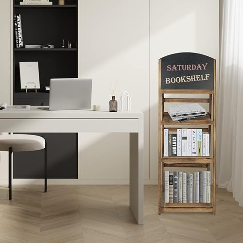 Miniatura 2 de Babion Estante de escalera, estantería de escalera de 3 niveles con pizarra, estantería de escalera rústica de madera, estante organizador de