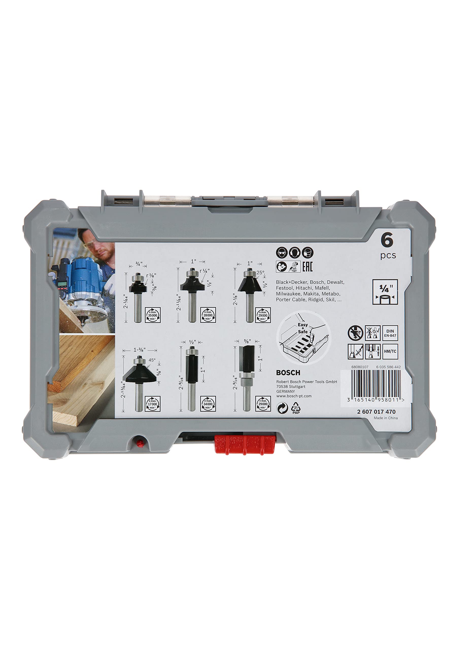 Bosch 6x Kit de fraises à araser et de bordage PRO, 6 pièces (pour Bois résineux, Bois dur, Ø mm, Professional Accessoire Défonceuse manuelle, Fraise à araser)