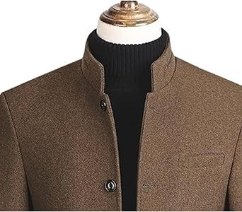 Men's Business Casual Chinese Jacket Front Button Blazer Traditional Uniform Groom Dress Mandarin Collar Formal