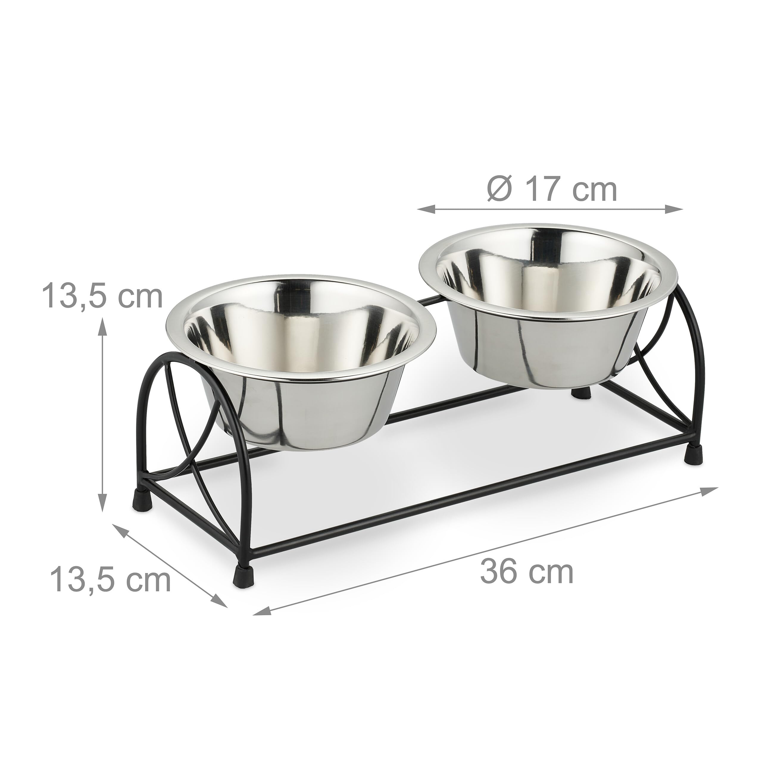 Relaxdays Gamelles, Support pour Petits Chiens, avec 2 Bols en Acier Inoxydable de 1 L chacun, Noir - argenté