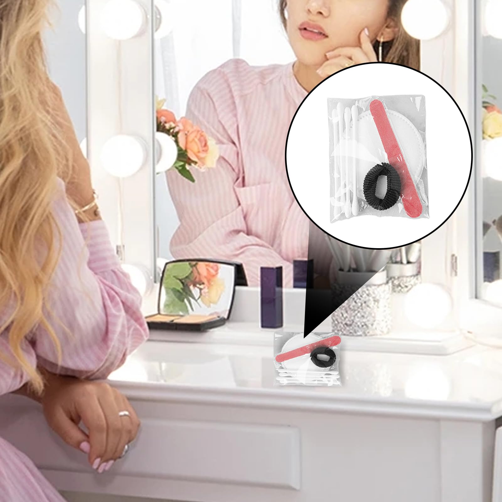 GOMETY 100 Stück Hotel Kosmetik Set,Einzeln Verpackt Hotel Vanity Set Amenities Kit Hotelbedarf Toilettenartikel Gastgewerbe Hygiene Produkte mit Wattepads Wattestäbchen Nagelfeile Haargummi