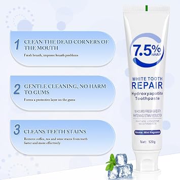 Hydroxyapatite Toothpaste, 7.5% Nano Hydroxyapatite White Tooth Repair Toothpaste, Protects Enamel and Freshens Breath, Fluoride-Free for Sensitive Teeth (2pcs, 4.23oz)