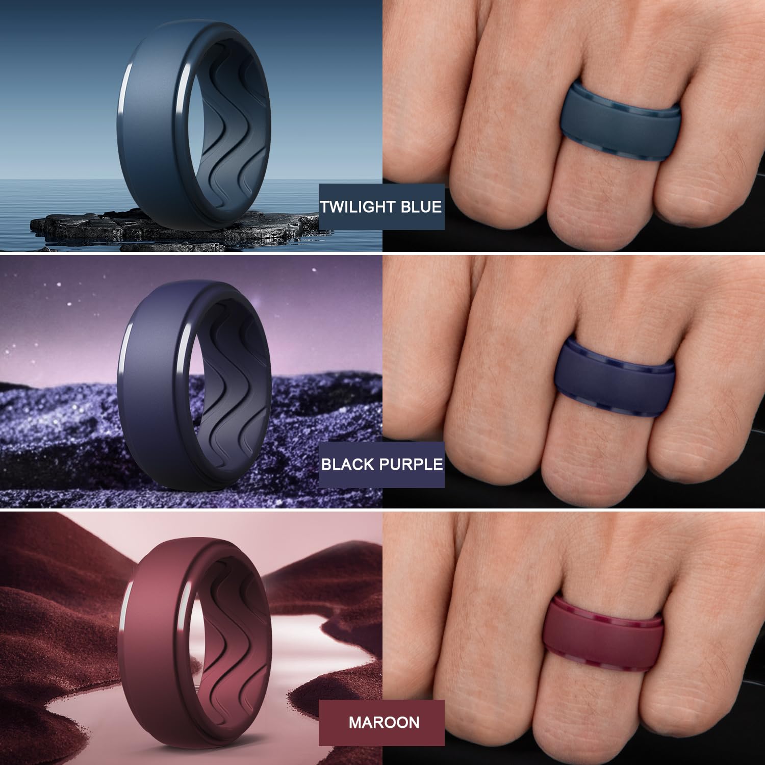 Egnaro Men's Silicone Rings 10mm Wide 2.5mm Thick, Rubber Wedding Bands with Inner Arc Ergonomic Breathable Design, 1/4/5/7 Variety Multipack