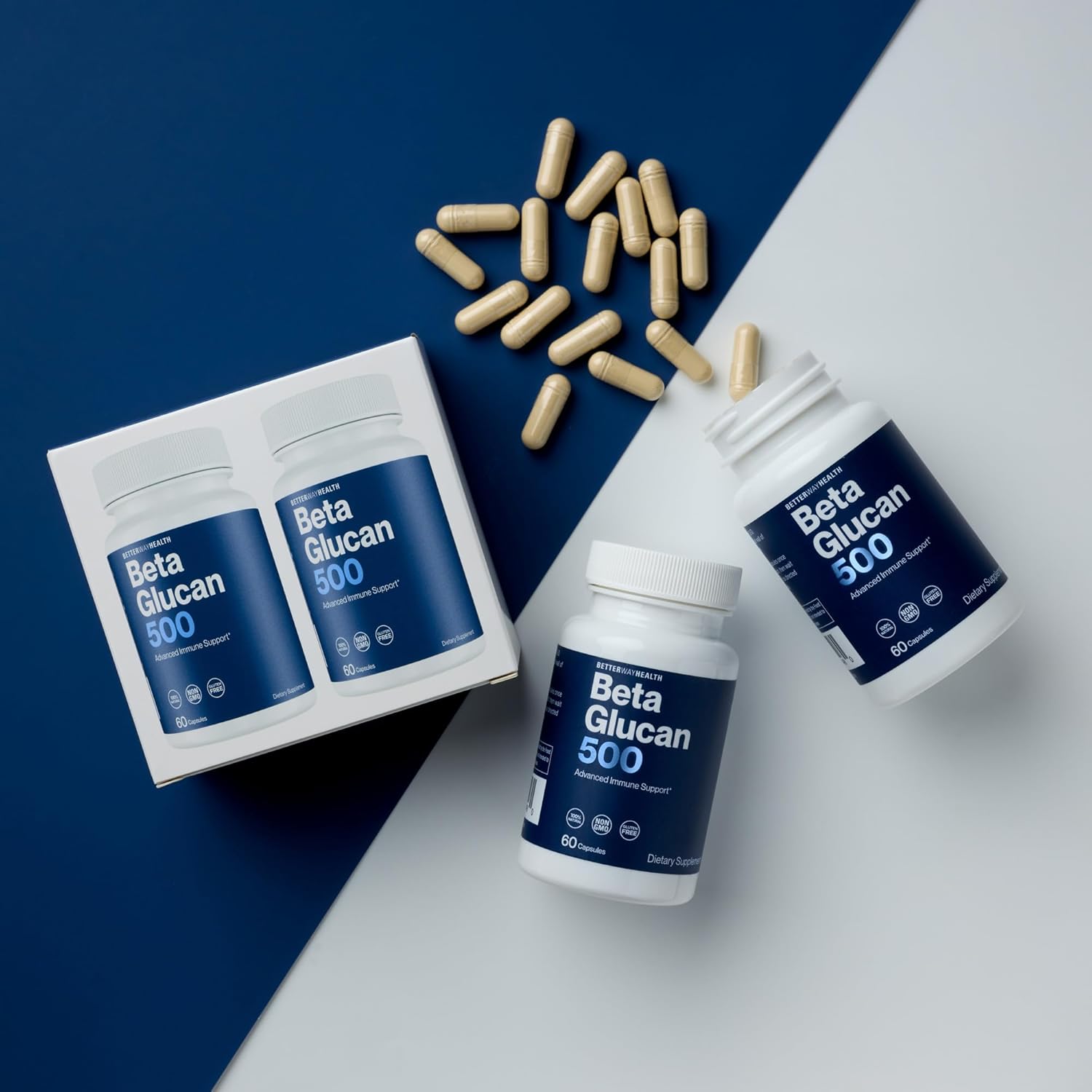 Better Way Health™ - Advanced Immune Readiness - Highly Purified 1,3/1,6 Beta Glucan 500 - Clinically Tested Immune Defense - 500mg/60 Capsules (Pack of 2)