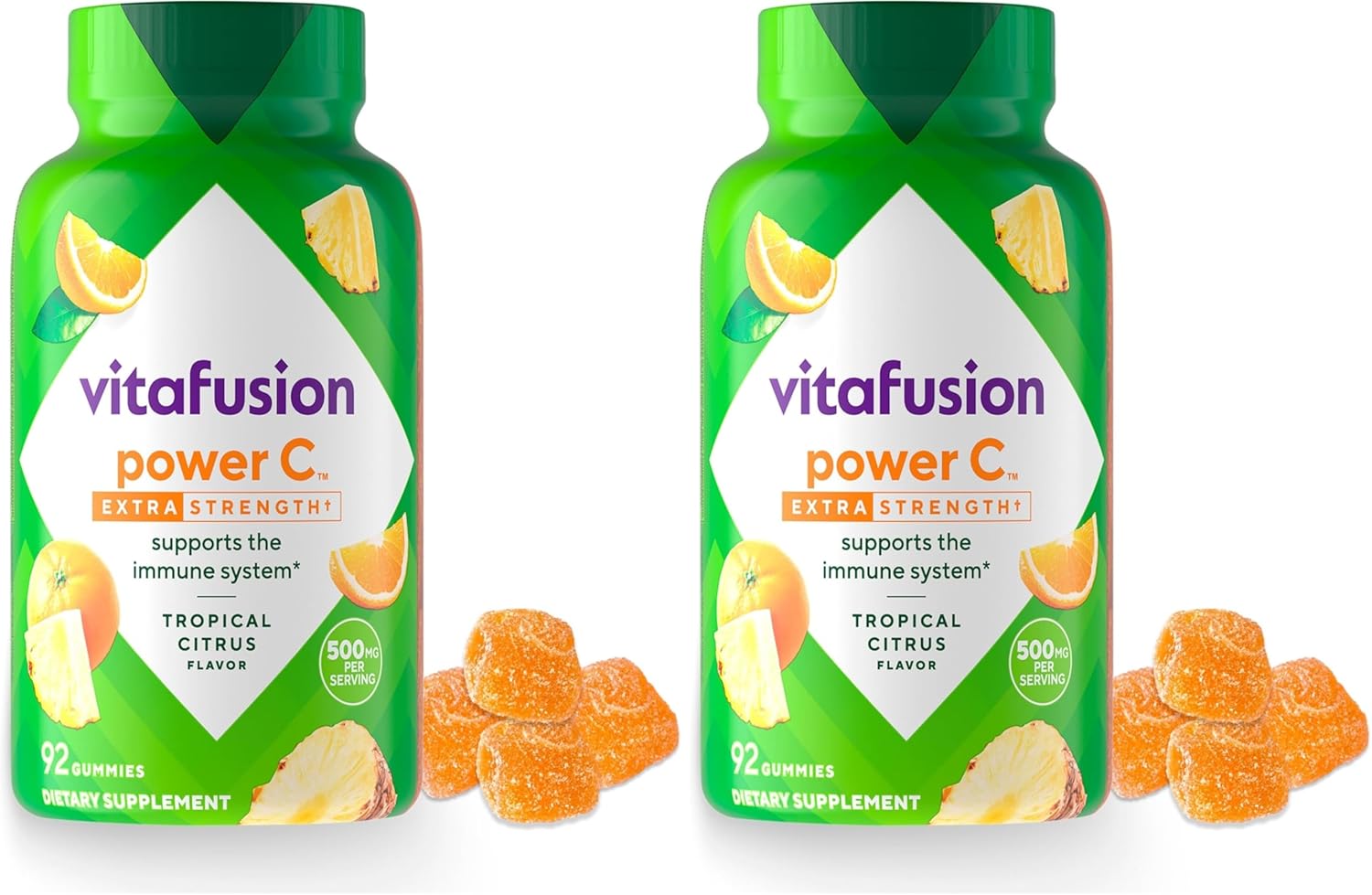 Vitafusion Extra Strength Power C Gummy Vitamins, Tropical Citrus Flavored Immune Support (1) Vitamins, 92 Count (Pack of 2)