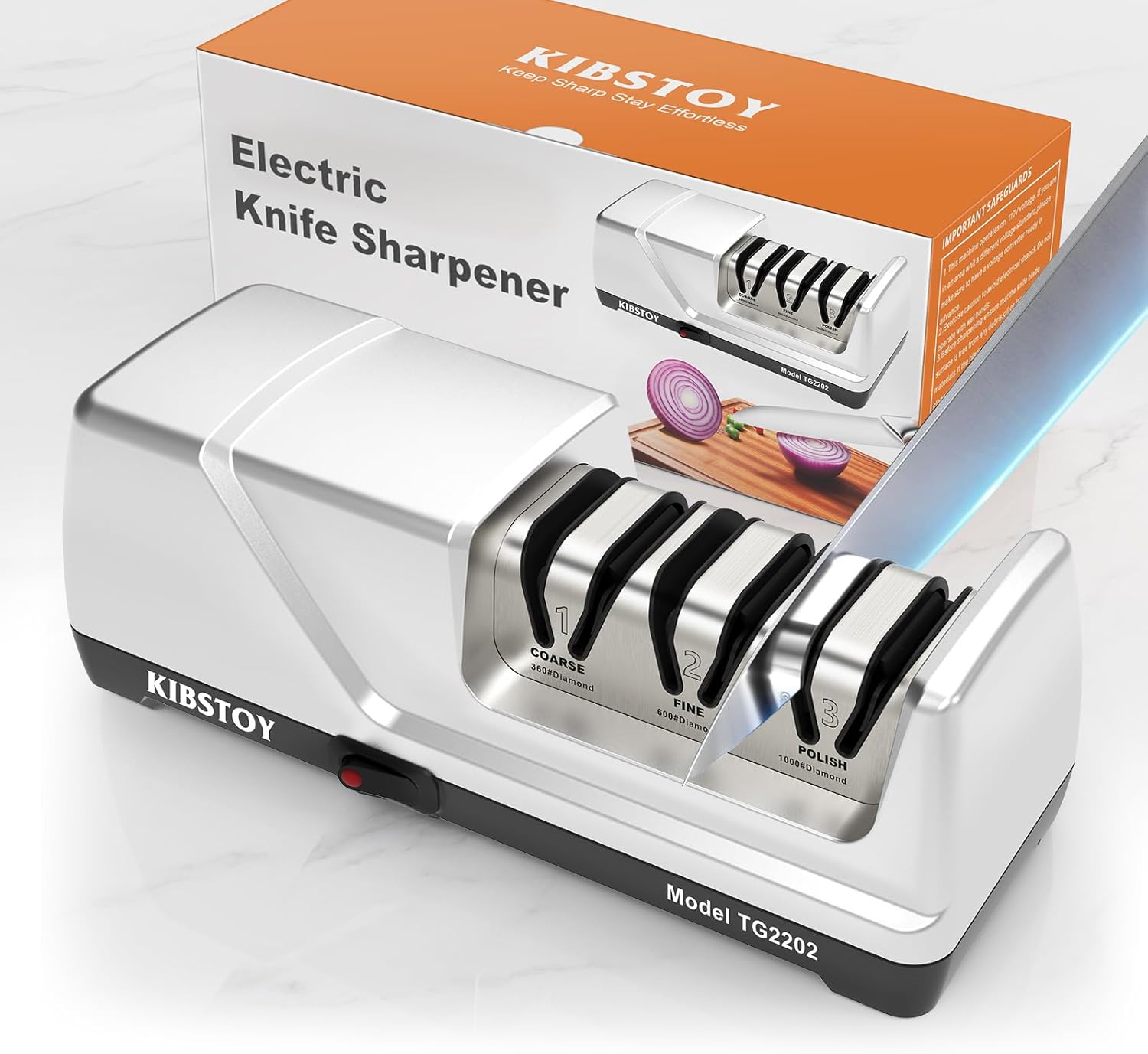 Electric Knife Sharpener, 3-Stage Professional Kitchen Sharpener with 100% Diamond Abrasive, 15° Precision Angle, Magnetic Dust Box, Fast Sharpening & Repair for Chef Knife, Paring Knife