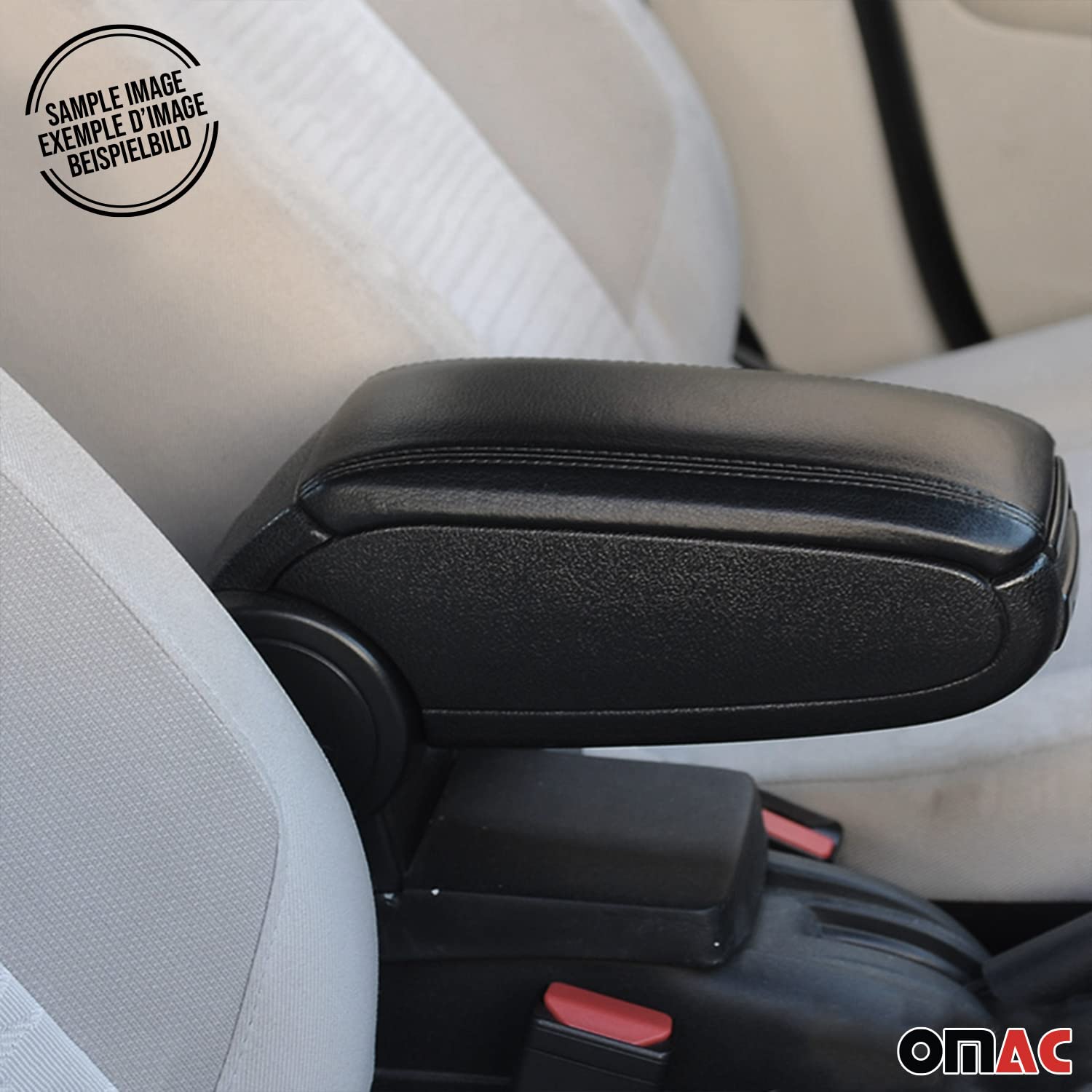OMAC Mittelarmlehne Armlehne Mittelkonsole Kompatibel mit FIAT 500L 2013-2018 | Auto Zubehör Armlehnen Abdeckung Getränkehalter Konsole aus Schwarz Leder