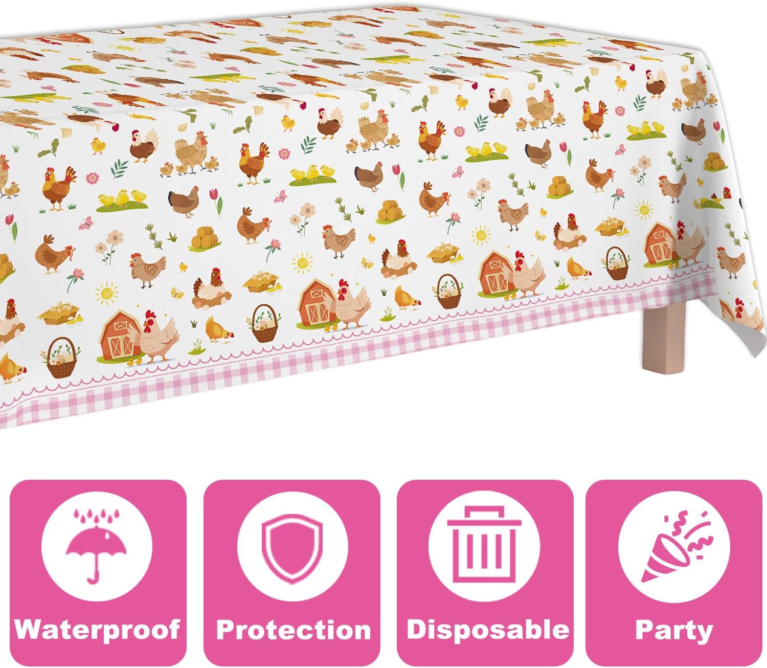 Chicken Birthday Tablecloth Decorations, 3 Pack Little Chick Table Covers Party Supplies, Disposable Farm Animal Barnyard Baby Shower Decor for Boys Girls 108x54 Inch image 3