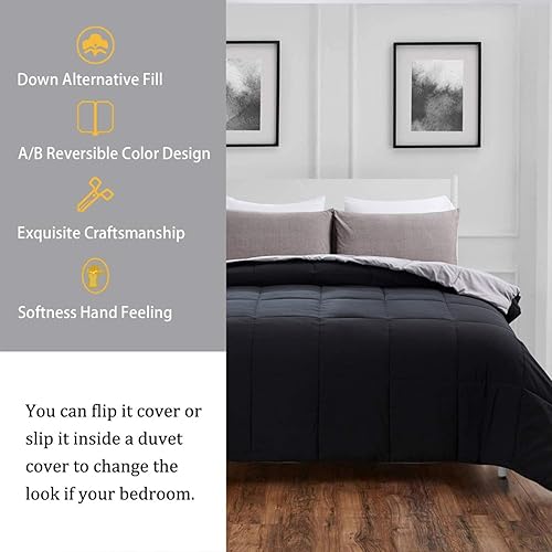 Miniatura 3 de DOWNCOOL - Edredones de tamaño matrimonial, relleno de edredón, para todas las estaciones, edredón ligero, edredón de hotel, con pestañas en las
